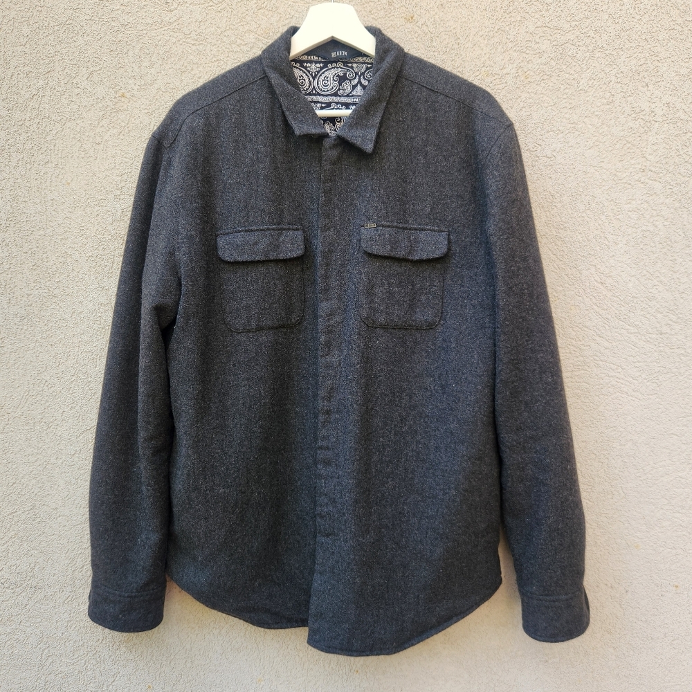 KR3W Men’s Shirt Jacket Large Black Double Elbows Lined Wool Blend Shacket